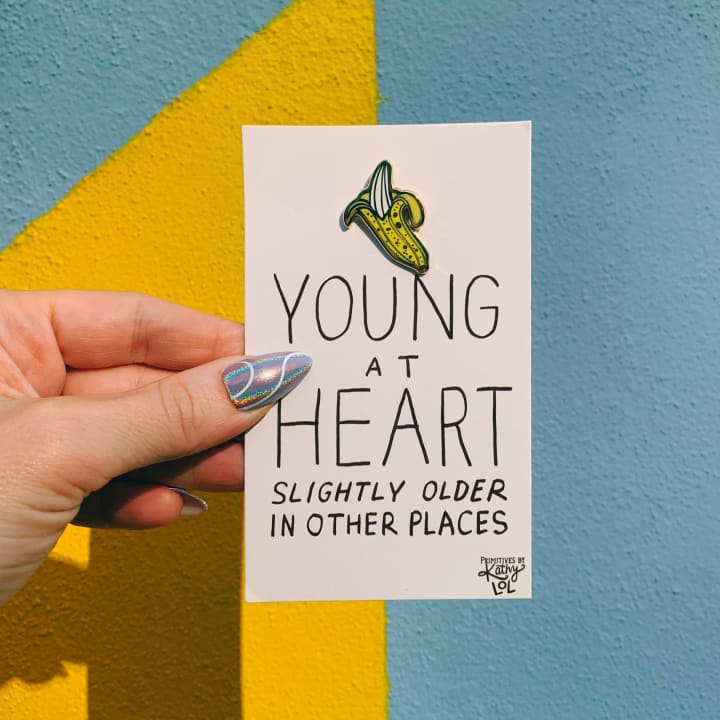 Last Call! Young At Heart Enamel Pin on Gift Card