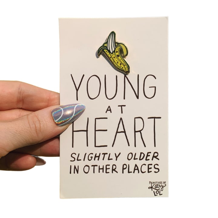 Last Call! Young At Heart Enamel Pin on Gift Card