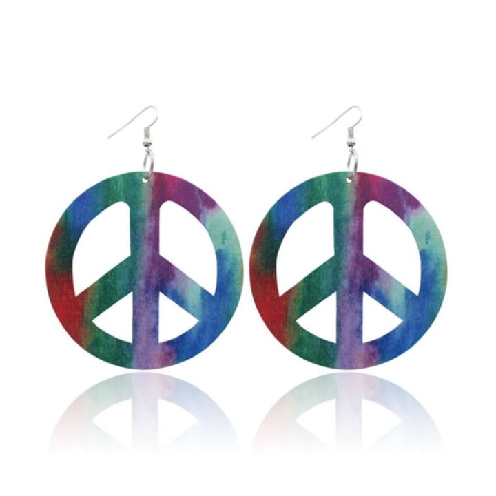 Ultra Large Wood Tie Dye Peace Sign Earrings ✌️