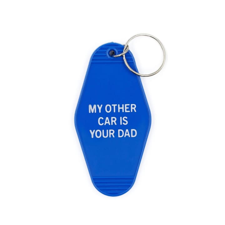 My Other Car Is Your Dad Motel Keychain in Blue