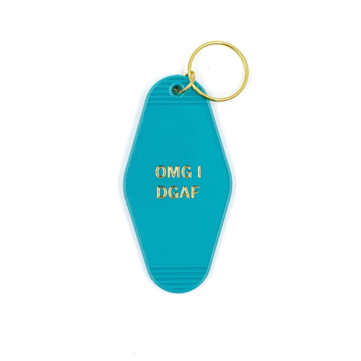 OMG I DGAF Motel Keychain in Aqua Blue