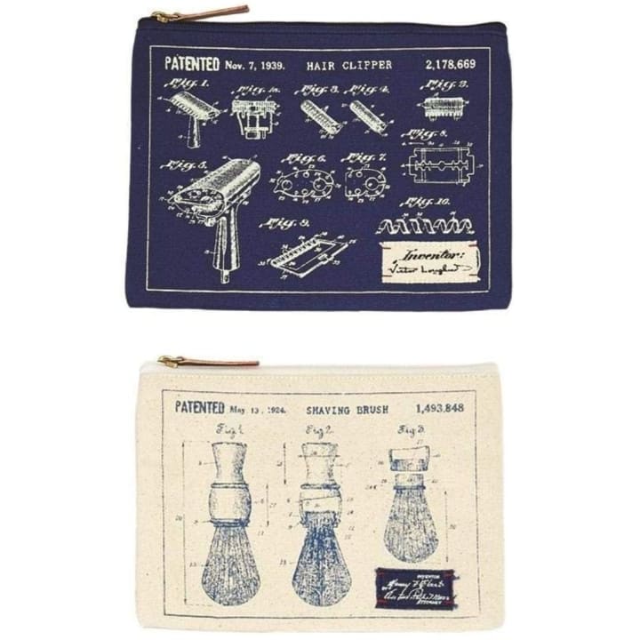 Blueprint Canvas Zipper Pouches | Set of 2 | Masculine Gift - Style: Hair Clipper and Shaving Brush
