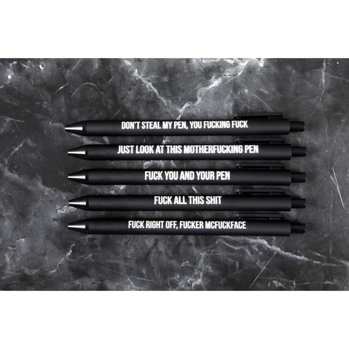 Sweary Fuck Pens Cussing Pen Gift Set - 5 Black Gel Pens Rife with Profanity