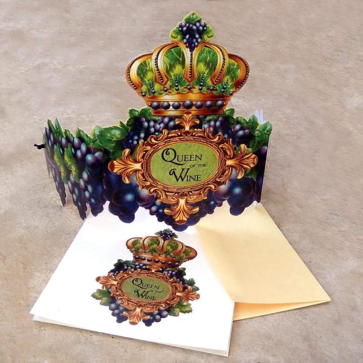 Queen Of The Wine Greeting Card with Tiara | Vintage Design | Crown, Grapes