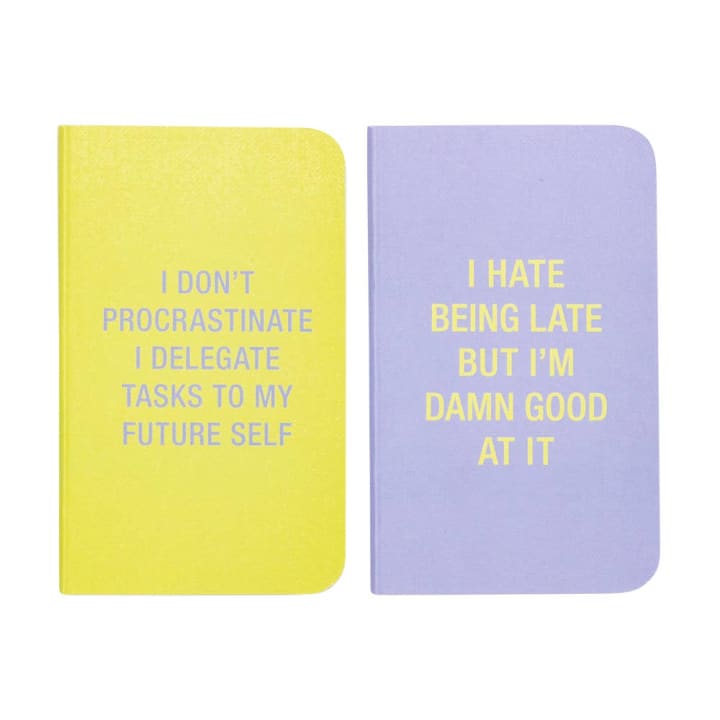 I Don't Procrastinate / I Hate Being Late Note Book Set in Yellow and Lilac