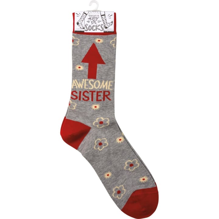 Awesome Sister Socks in Red and Gray