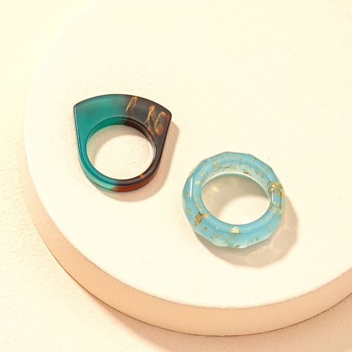 Nature's Splendor Resin Ring Mismatched Set of 2