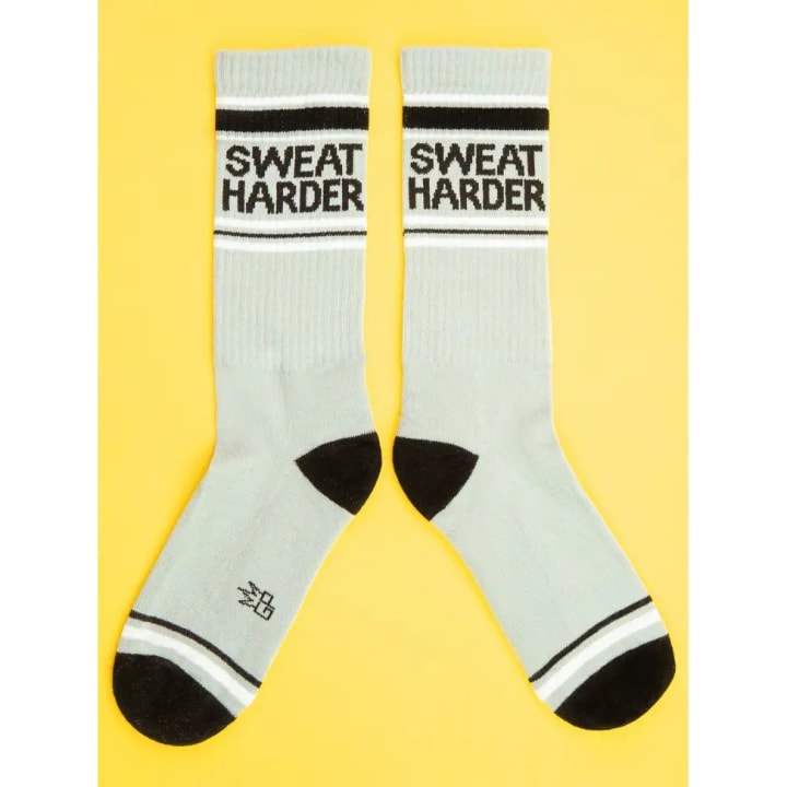 Sweat Harder Gym Crew Socks | Gray Cotton Socks | Unisex