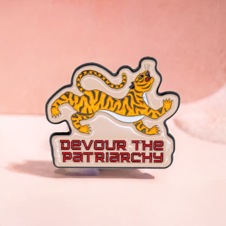 Devour the Patriarchy Feminist Tiger Enamel Pin, Lapel Pin