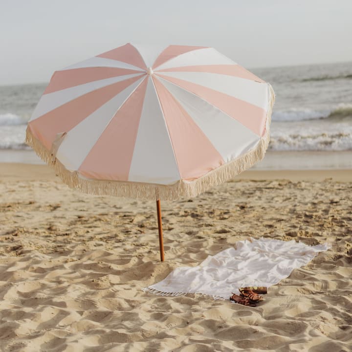 Summerland Beach Umbrella - Pink Salt Stripe