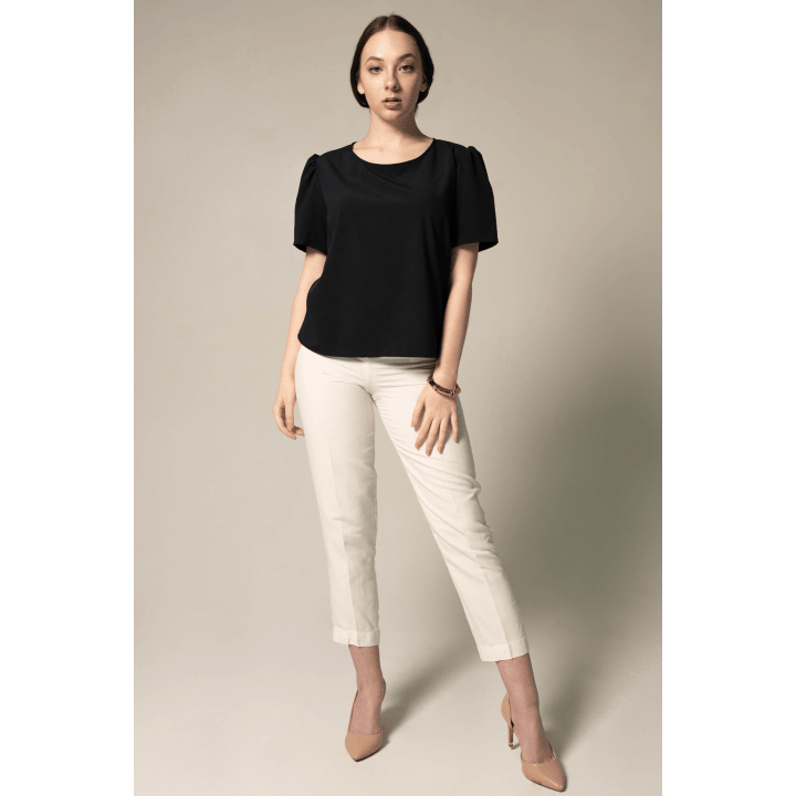 Elegance Round Neck Blouse in Black