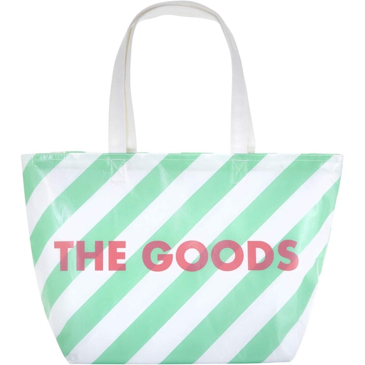 The Goods Cooler Insulated Tote Bag in Green and White Stripes | Soft Flexible Cooler