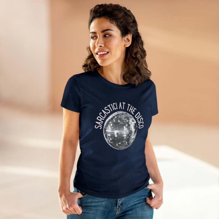 Sarcastic! at the Disco Women's Midweight Cotton Tee - Color: Navy, Size: S