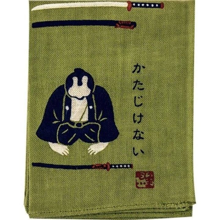 Katushimashita Samurai Green Tenugui Hankie Handkerchief | Japanese Hand Cloth