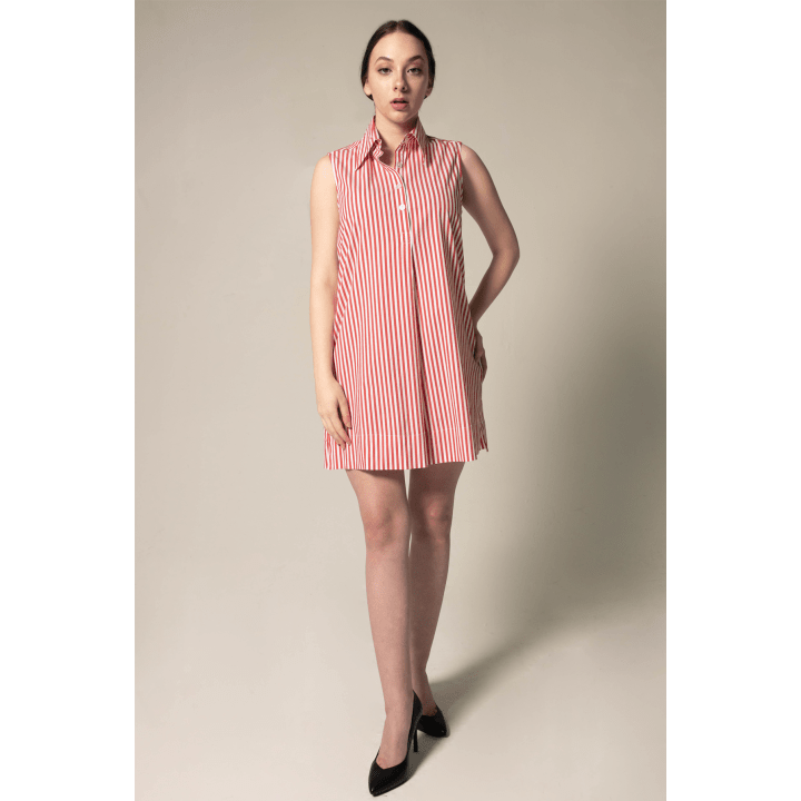 Italian Cotton Red Stripe Sleeveless Dress