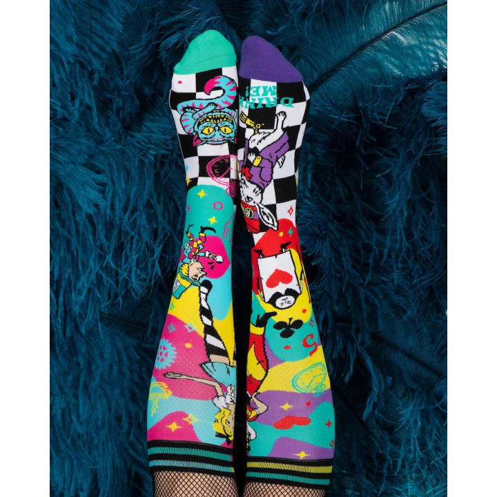 Down The Rabbit Hole Alice in Wonderland Themed Wild Knee High Socks