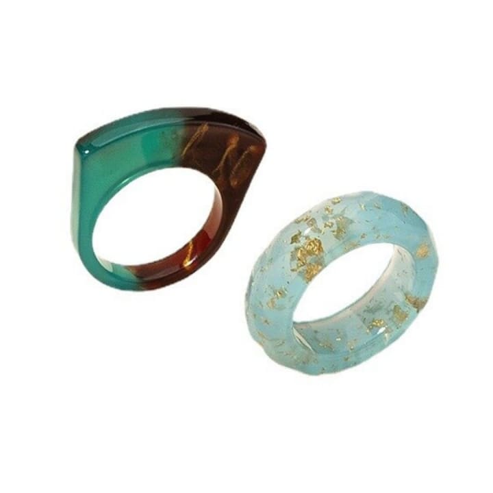 Nature's Splendor Resin Ring Mismatched Set of 2