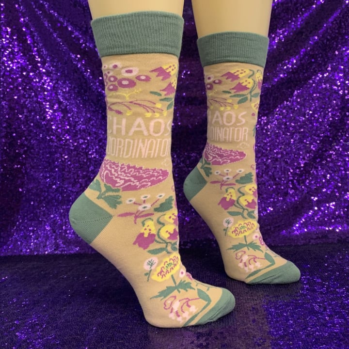 Chaos Coordinator Funny Socks in Green and Floral | Gift for Her