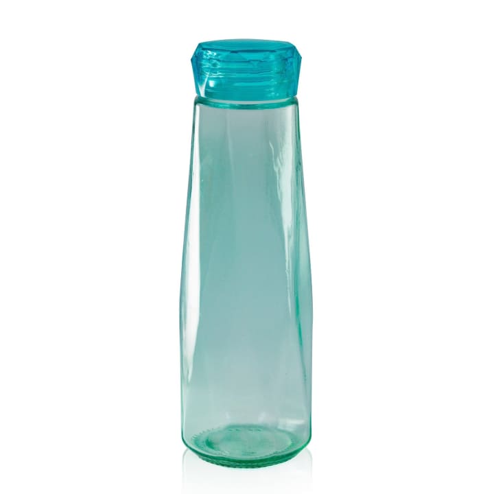 Aqua Blue Faceted Glass Diamond Water Bottle | 16 oz