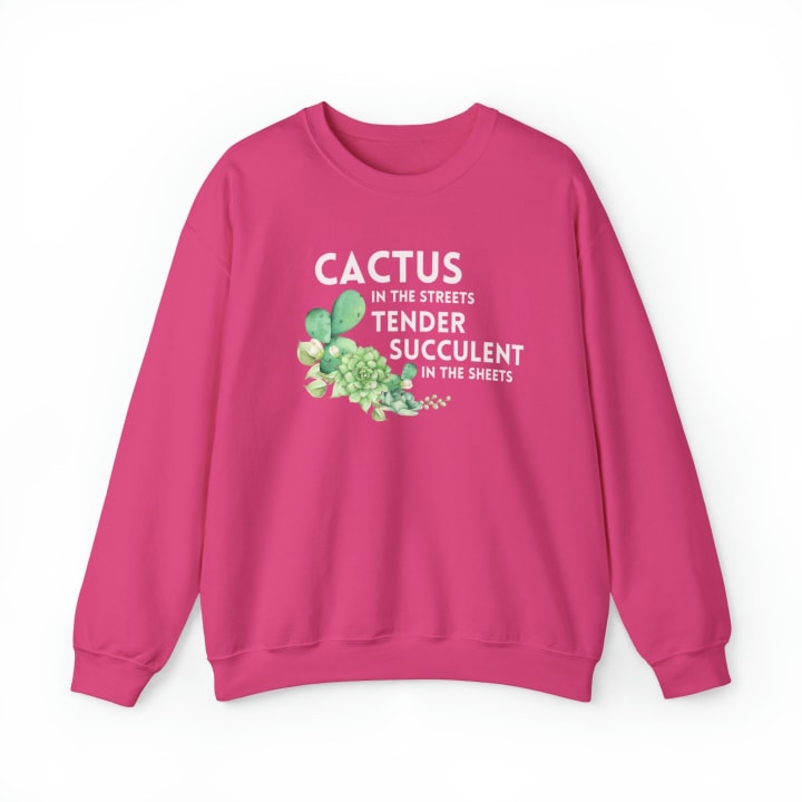Cactus in the Streets Tender Succulent in the Street Unisex Heavy Blend™ Crewneck Sweatshirt - Color: Heliconia, Size: S