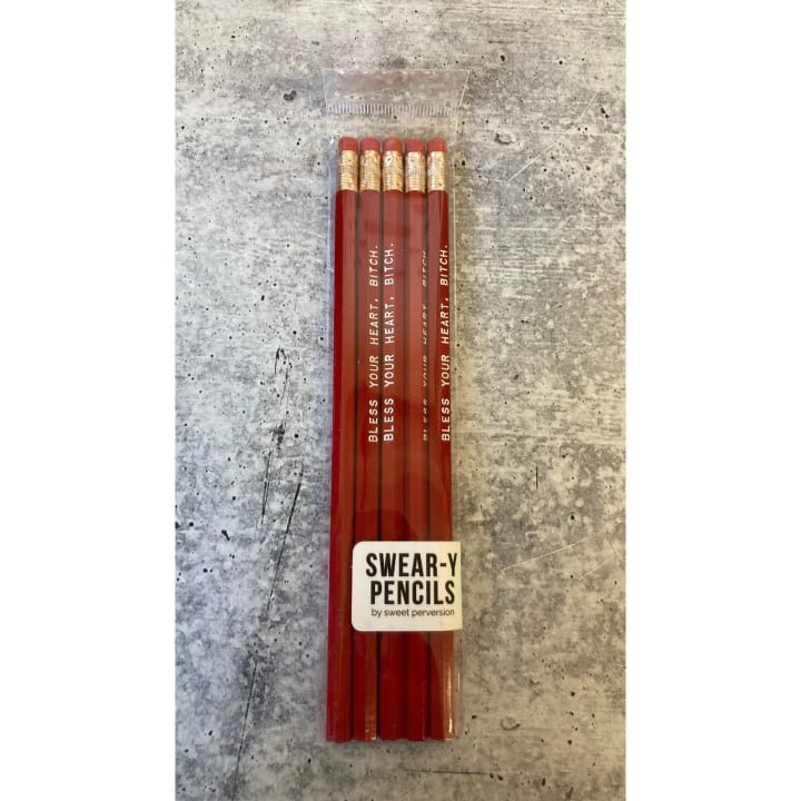 Bless Your Heart, Bitch Wooden Pencil Set in Red | Set of 5 Funny Sweary Profanity Pencils