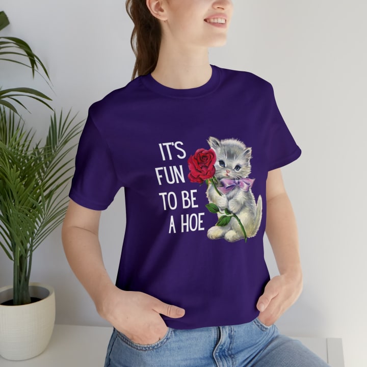 It's Fun to be a Hoe Jersey Short Sleeve Tee [Multiple Color Options] with Kitten Motif