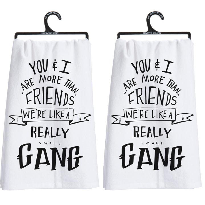 Set of 2 You & I Are More Than Friends, We're Like a Really Small Gang Funny Snarky Dish Cloth Towel | Funny Tea Towel