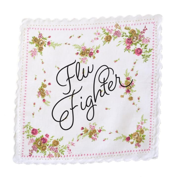 Flu Fighter Hankie Retro Floral Print Cotton Handkerchief