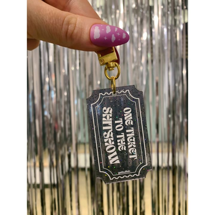 One Ticket to the Shitshow Black Glitter Acrylic Keychain | Ticket-shaped Keyholder