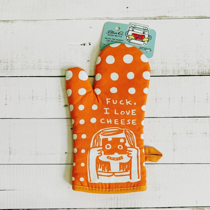 Fuck, I Love Cheese Oven Mitt in Orange | Kitchen Thermal Single Pot Holder | BlueQ at GetBullish