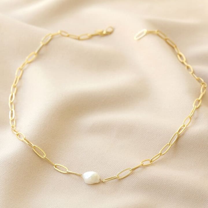 Gold Cable Chain and Pearl Bracelet | Designed in the UK | 14K Gold Plated