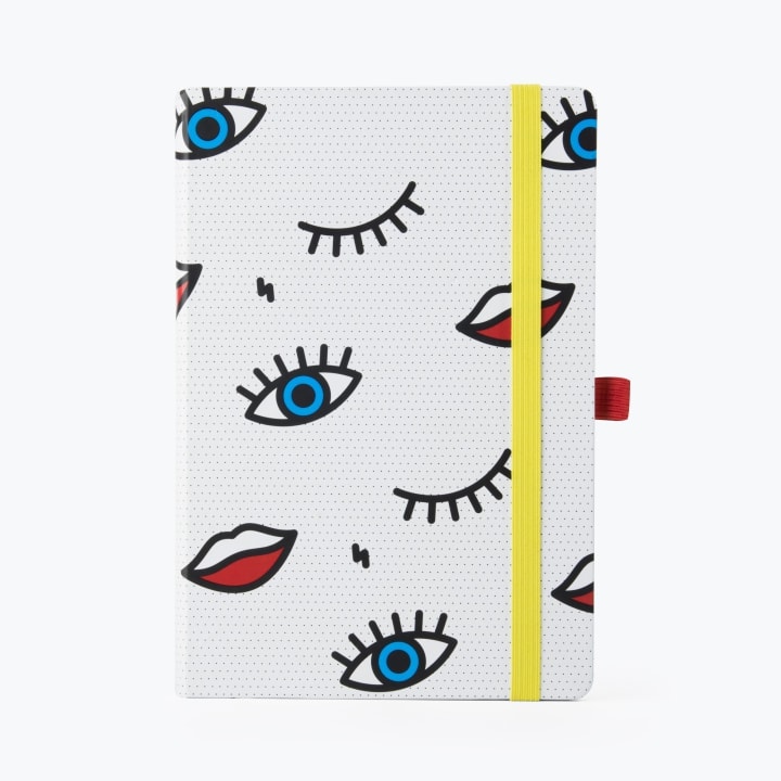 Wink Pop Art Notebook with 190 Dot Grid Pages | Hardbound Journal with Elastic Closure | Gift for Her