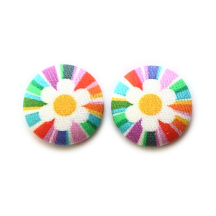 Kaleidoscope Daisies Fabric Button Earrings | Bold 7/8" Style | Handmade in the US