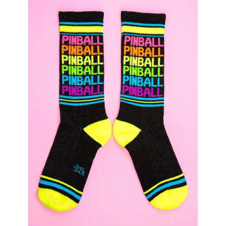 Pinball - Neon Rainbow Gym Crew Socks | Black Cotton Socks | Unisex