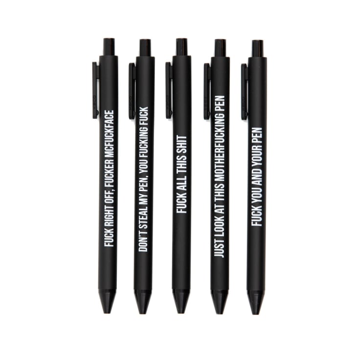 Sweary Fuck Pens Cussing Pen Gift Set - 5 Black Gel Pens Rife with Profanity