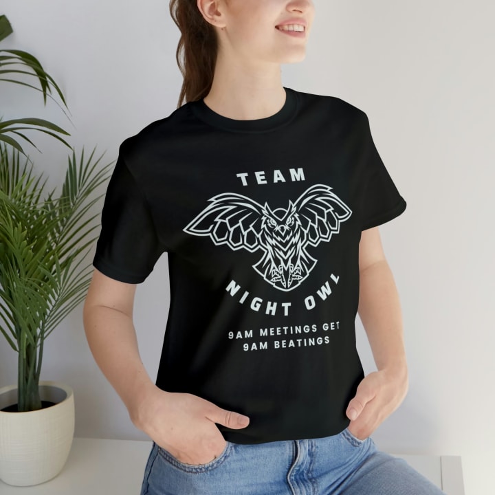 Team Night Owl Unisex Jersey Short Sleeve Tee - Color: Black, Size: S