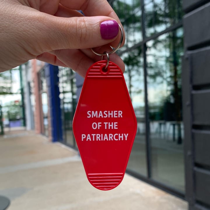 Smasher of the Patriarchy Feminist Motel Keychain in Red