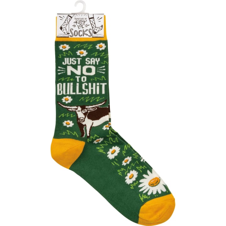 Just Say No To Bullshit Funny Socks in Green and Yellow | Unisex