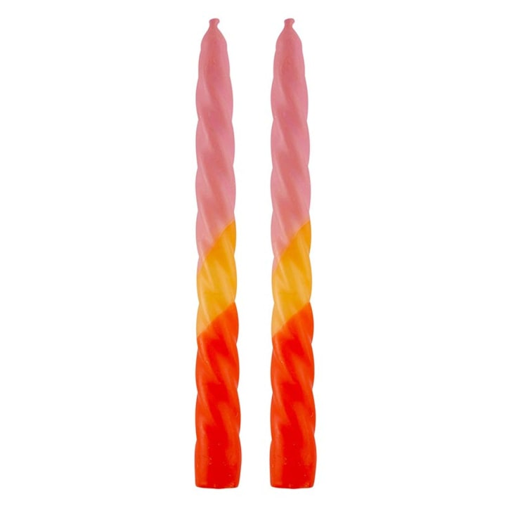 Set of 2 Tapered Candle in Pink-Yellow-Orange | Aesthetic Retro Spiral Ombre Dinner Candlesticks | Gift for Her