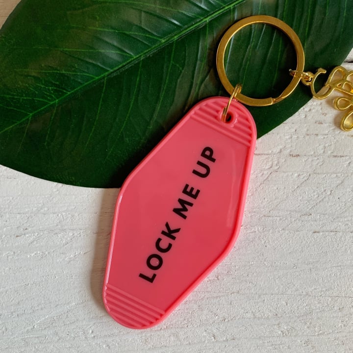 Lock Me Up Motel Style Keychain with Gold Hardware