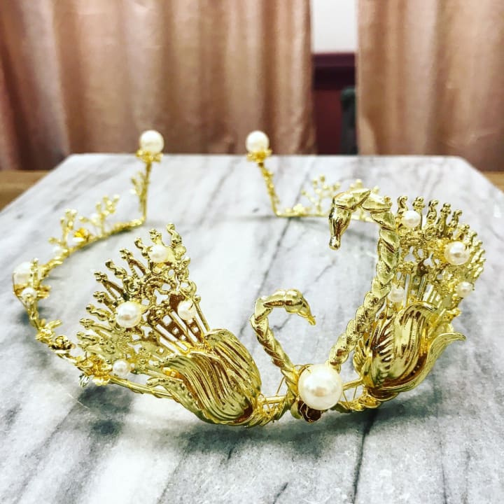 Swan Queen Tiara in Gold or Silver with Pearl Accents