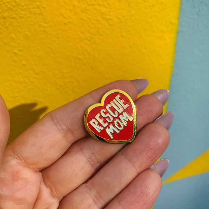 Last Call! Rescue Dog Mom Enamel Pin in Gold Heart