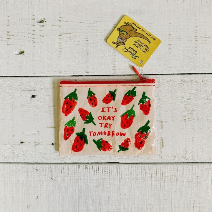 It's Okay Try Tomorrow Coin Purse | Recycled Material | 3"h x 4"w | BlueQ at GetBullish