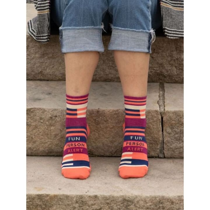 Fun Person Alert Women's Ankle Socks in Orange Stripe | BlueQ at GetBullish