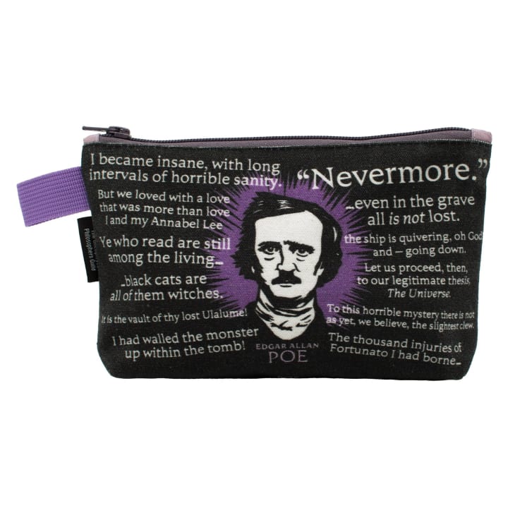 Edgar Allan Poe Zipper Bag | Canvas Pouch Organizer | 5" x 9"