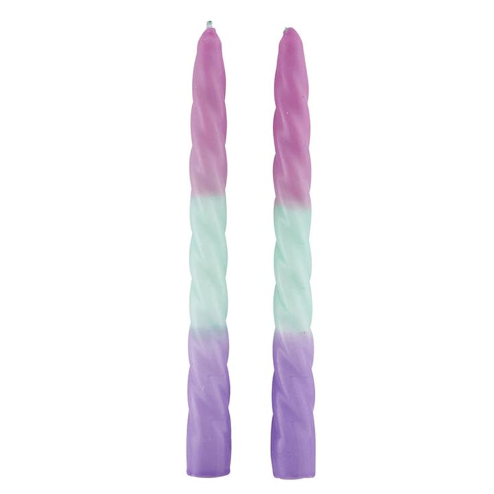 Set of 2 Pastel Taper Candle in Pink Mint Purple | Aesthetic Spiral Ombre Unscented Dinner Candlesticks