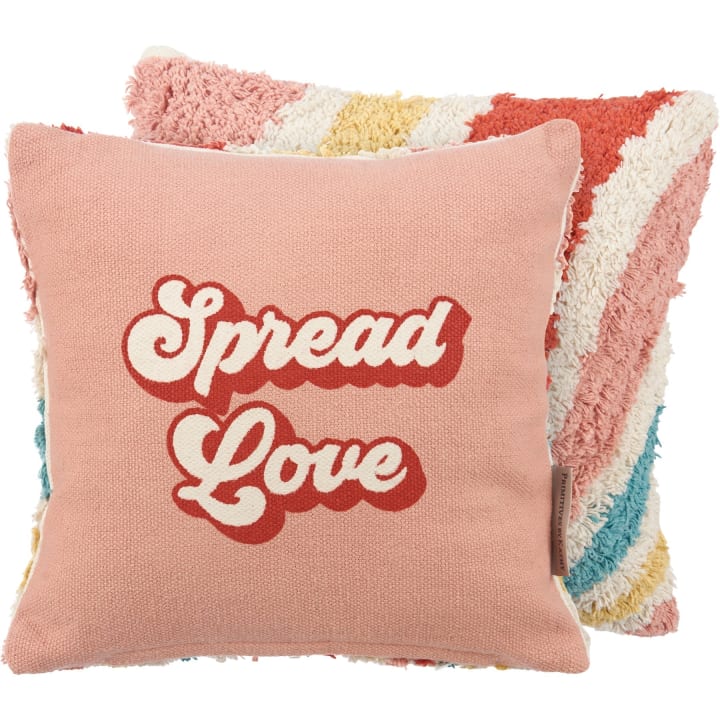 Spread Love Pillow | Throw Pillow In Retro Swirl Back Design | 10" x 10"