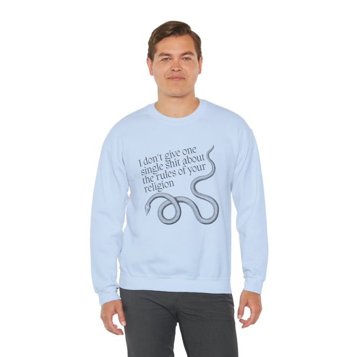 I Don't Give One Single Sh*t About the Rules of Your Religion Unisex Heavy Blend™ Crewneck Sweatshirt Sizes SM-5XL | Plus Size Available