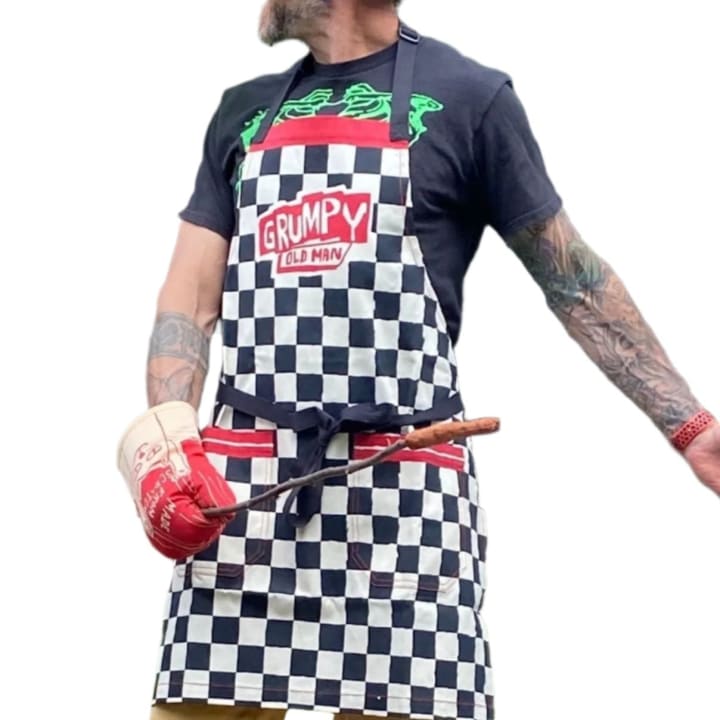 Grumpy Old Man Funny Cooking and BBQ Apron 2 Pockets Adjustable Strap 100% Cotton | BlueQ at GetBullish