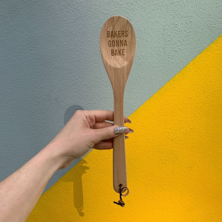 Bakers Gonna Bake Cooking Spoon | Wooden Kitchen Utensil in Canvas Gift Bag